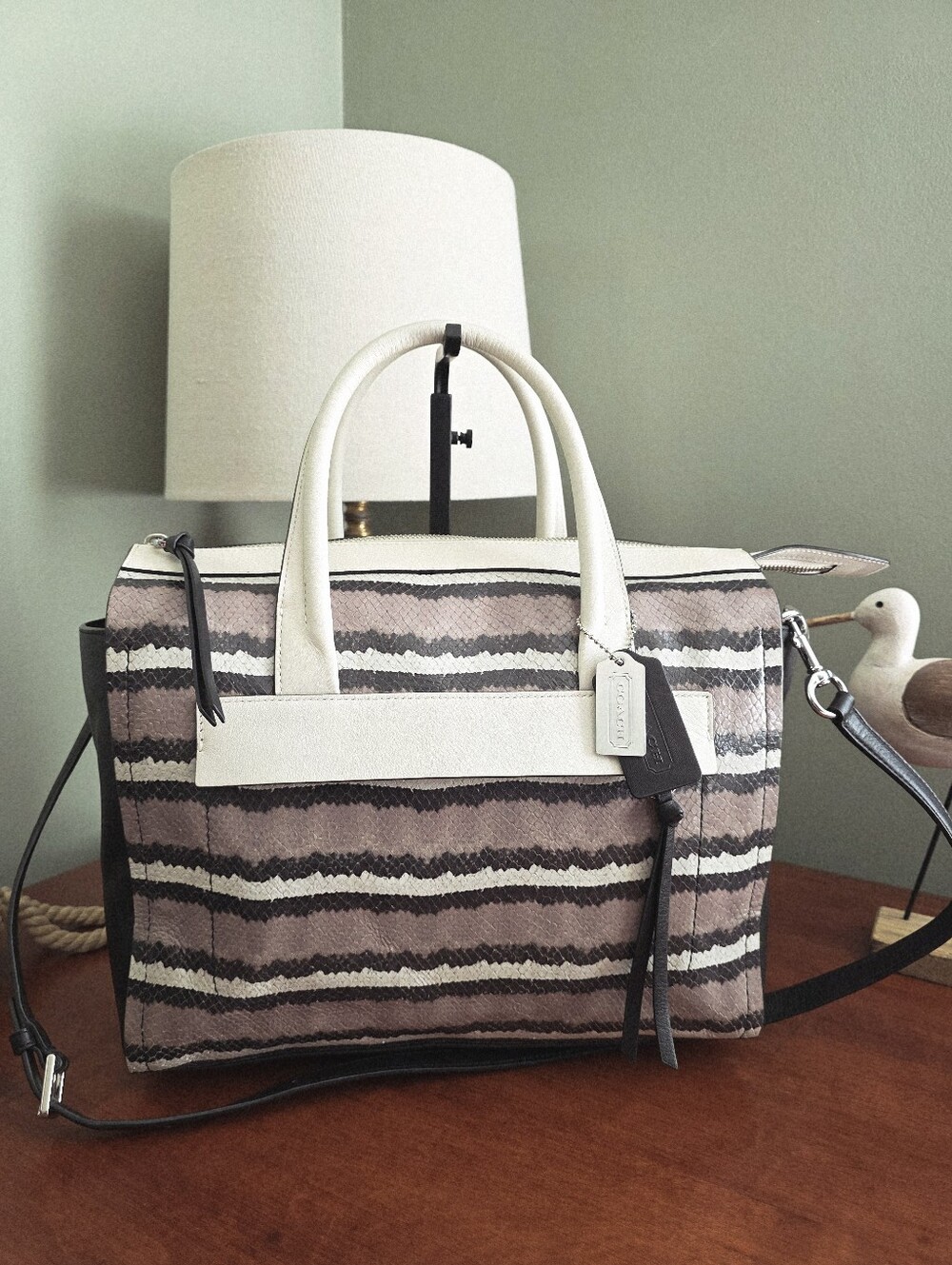 Coach 30223 Bleecker Pinnacle Riley Carryall Gray Snake Embossed Leather Bag